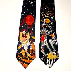 Lot Of 2 Ties Looney Tunes Bugs Bunny Tie Basketball Taz Daffy Duck
